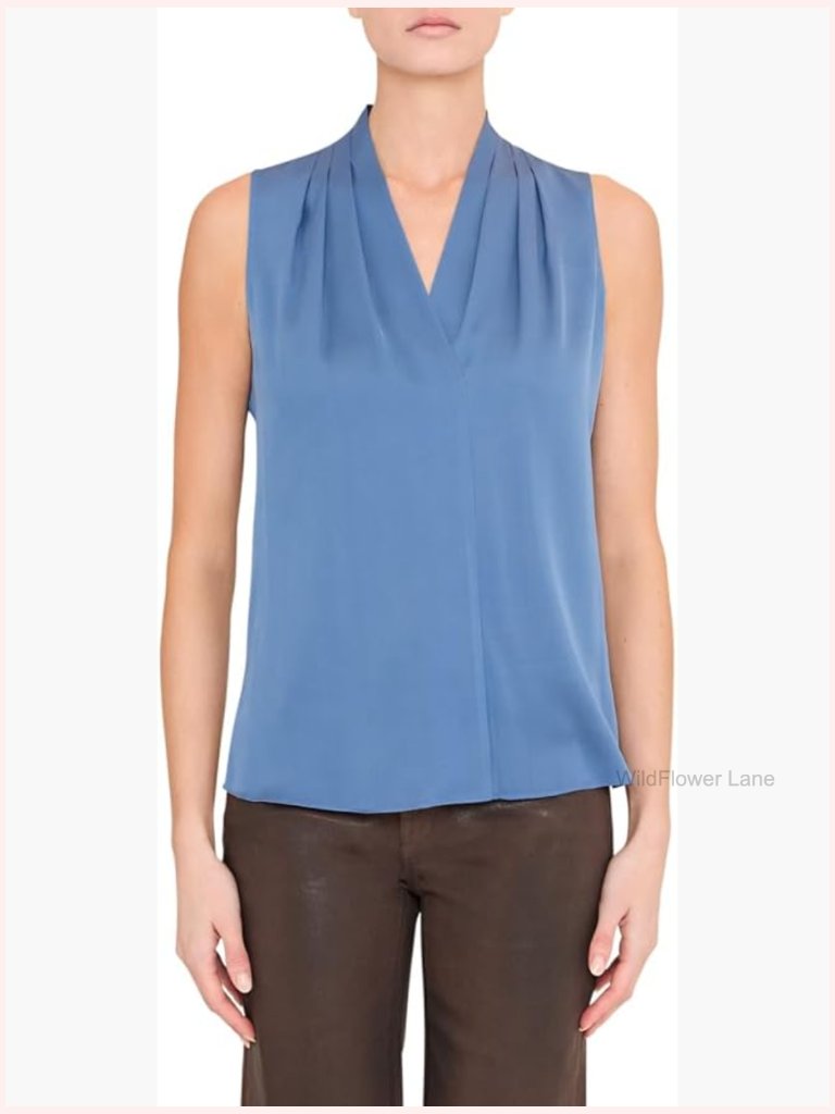 Sleeveless V-Neck Silk Blouse - Solid Fall Top